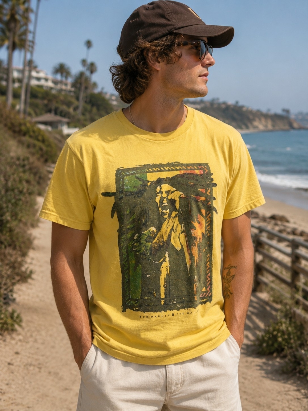 Bob Marley And The Wailers Yellow Graphic Tee M Reggae Rasta Vintage Style Band